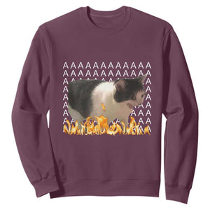 Screaming Cat Meme Sweatshirt Funny Internet Gen Z Cat Lover TS14 Maroon Print Your Wear