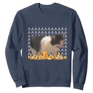 Screaming Cat Meme Sweatshirt Funny Internet Gen Z Cat Lover TS14 Navy Print Your Wear