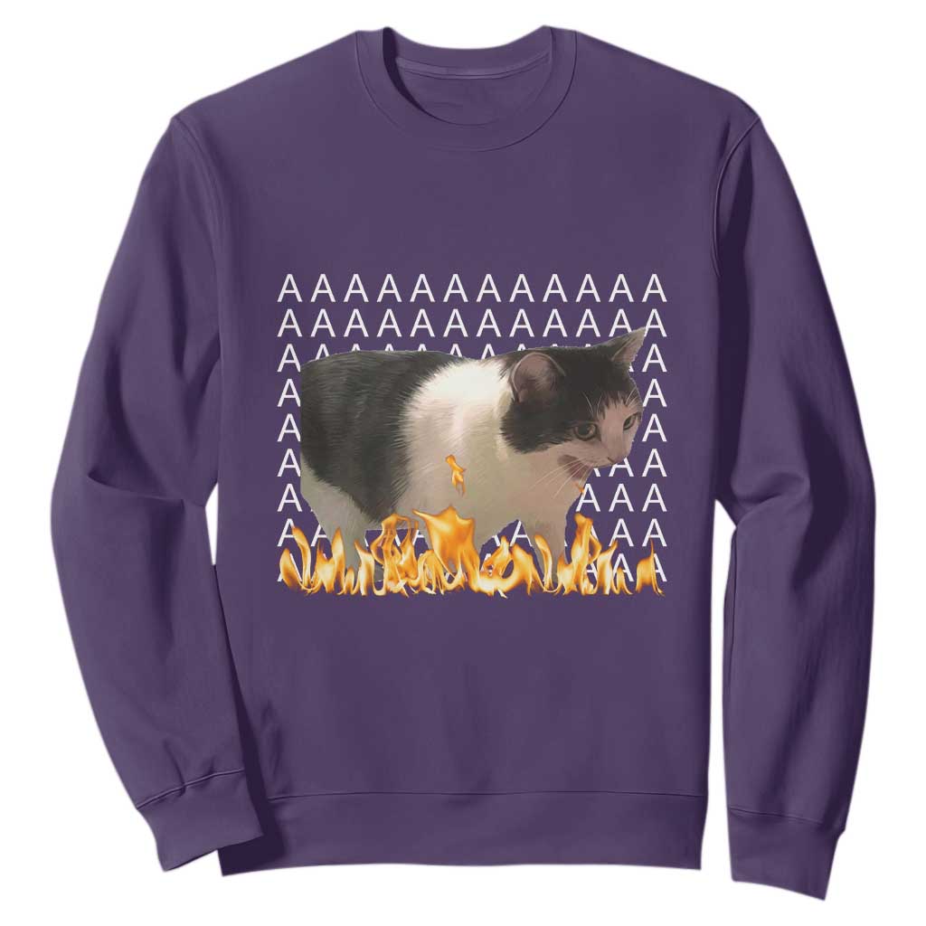 Screaming Cat Meme Sweatshirt Funny Internet Gen Z Cat Lover TS14 Purple Print Your Wear