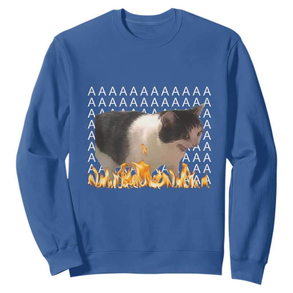 Screaming Cat Meme Sweatshirt Funny Internet Gen Z Cat Lover TS14 Royal Blue Print Your Wear