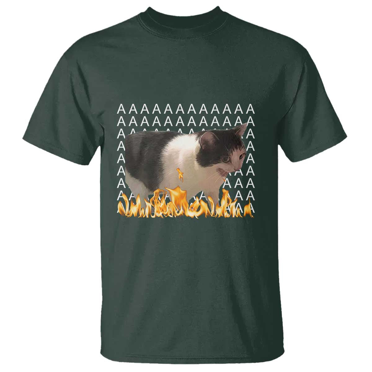Screaming Cat Meme T Shirt Funny Internet Gen Z Cat Lover TS14 Dark Forest Green Print Your Wear