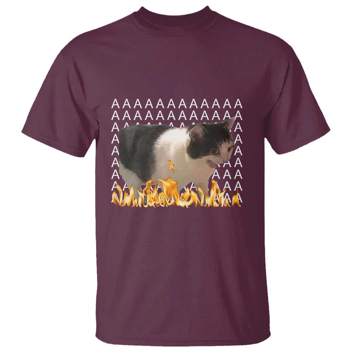 Screaming Cat Meme T Shirt Funny Internet Gen Z Cat Lover TS14 Maroon Print Your Wear