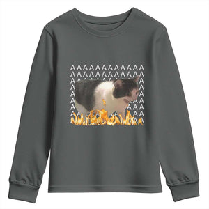 Screaming Cat Meme Youth Sweatshirt Funny Internet Gen Z Cat Lover TS14 Dark Heather Print Your Wear