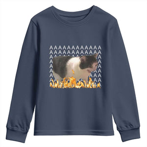 Screaming Cat Meme Youth Sweatshirt Funny Internet Gen Z Cat Lover TS14 Navy Print Your Wear