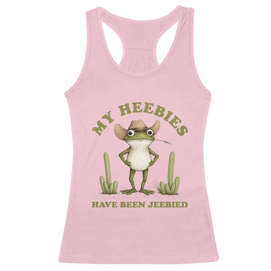 Funny Cowboy Frog Meme Racerback Tank Top My Heebies Have Been Jeebied TS14 Light Pink Print Your Wear