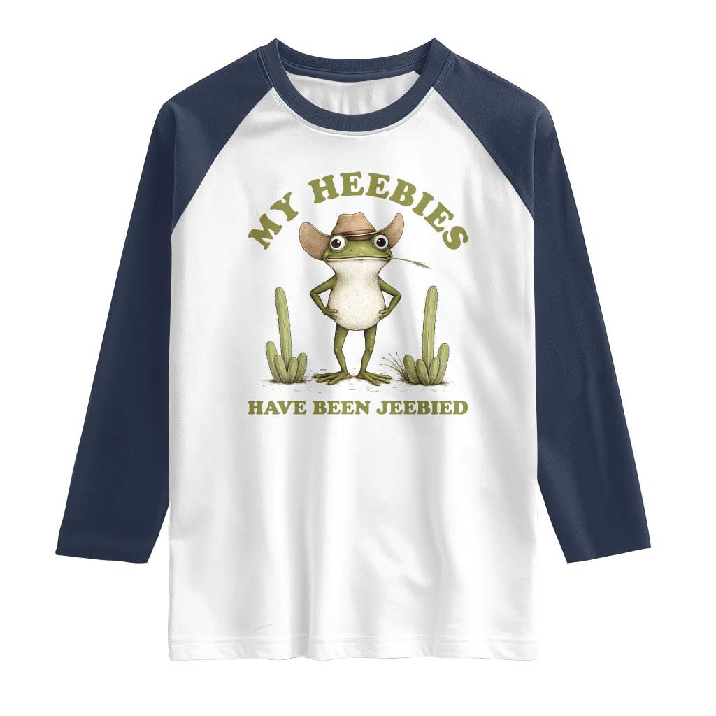 Funny Cowboy Frog Meme Raglan Shirt My Heebies Have Been Jeebied TS14 White Navy Print Your Wear