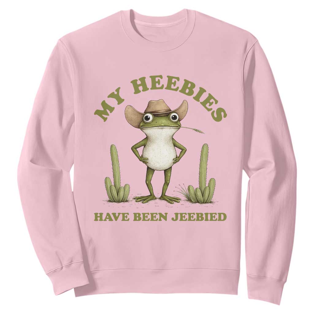 Funny Cowboy Frog Meme Sweatshirt My Heebies Have Been Jeebied TS14 Light Pink Print Your Wear