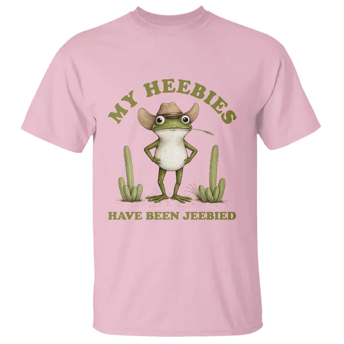 Funny Cowboy Frog Meme T Shirt My Heebies Have Been Jeebied TS14 Light Pink Print Your Wear