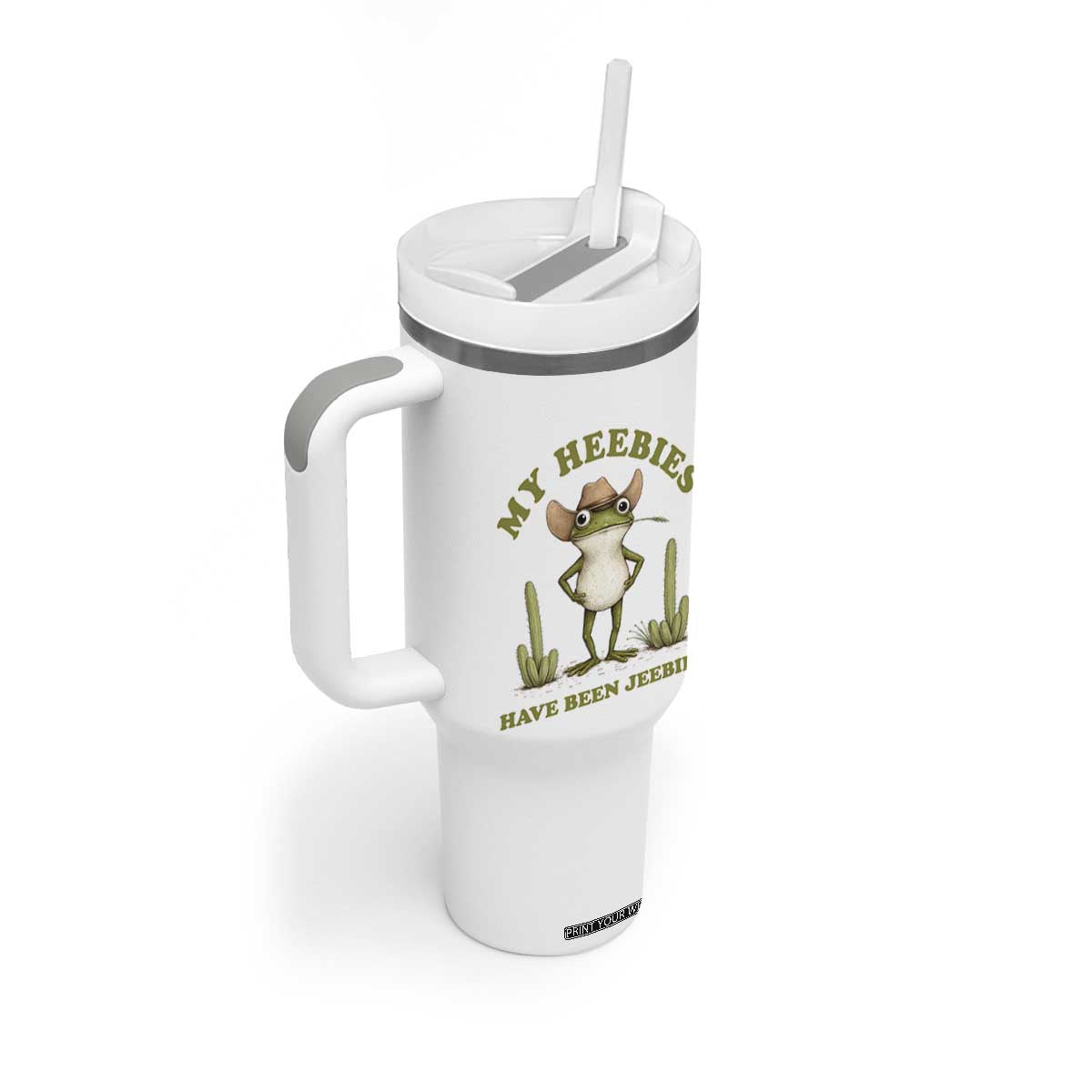 Funny Cowboy Frog Meme Tumbler With Handle My Heebies Have Been Jeebied TS14 Print Your Wear