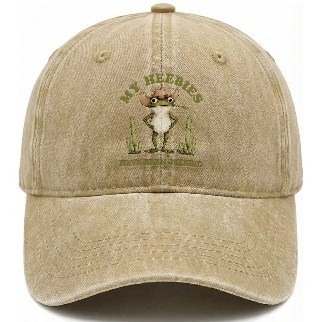 Funny Cowboy Frog Meme Washed Cotton Baseball Cap My Heebies Have Been Jeebied TS14 Washed Cap Universal Fit Khaki Print Your Wear