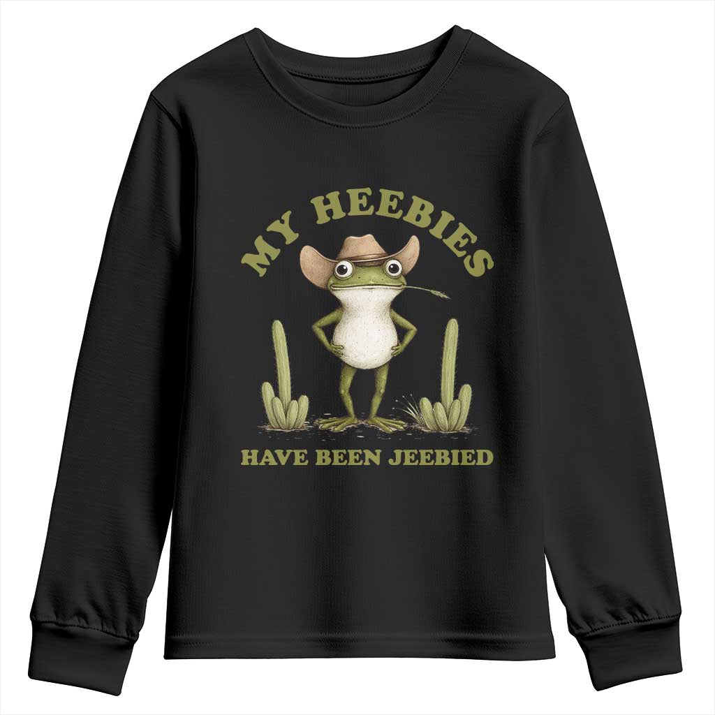 Funny Cowboy Frog Meme Youth Sweatshirt My Heebies Have Been Jeebied TS14 Black Print Your Wear