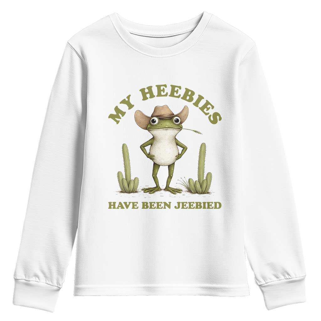 Funny Cowboy Frog Meme Youth Sweatshirt My Heebies Have Been Jeebied TS14 White Print Your Wear