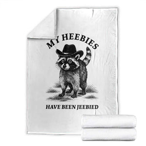 Funny Cowboy Raccoon Meme Throw Blanket My Heebies Have Been Jeebied TS14 White Print Your Wear