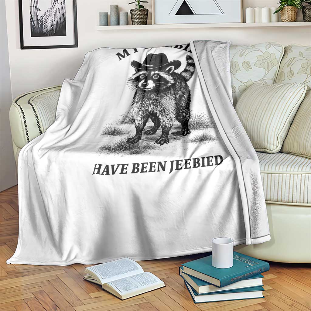 Funny Cowboy Raccoon Meme Throw Blanket My Heebies Have Been Jeebied TS14 Print Your Wear