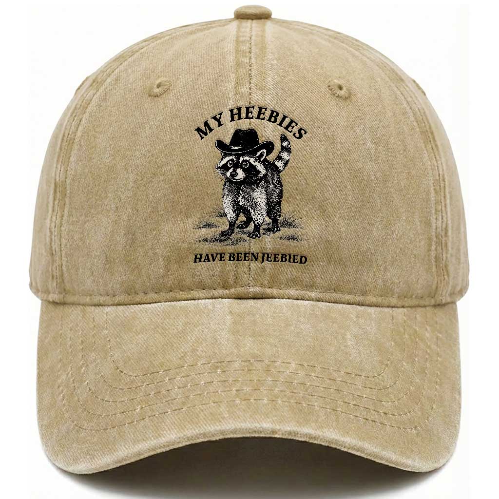 Funny Cowboy Raccoon Meme Washed Cotton Baseball Cap My Heebies Have Been Jeebied TS14 Washed Cap Universal Fit Khaki Print Your Wear