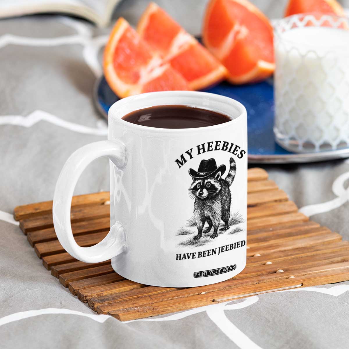 Funny Cowboy Raccoon Meme Coffee Mug My Heebies Have Been Jeebied TS14 Print Your Wear