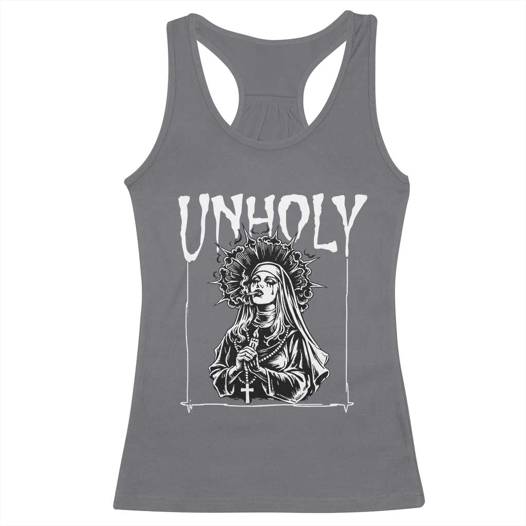 Unholy Nun Racerback Tank Top Funny Horror Unholy Nun Satan Baphomet Gothic TS14 Charcoal Print Your Wear