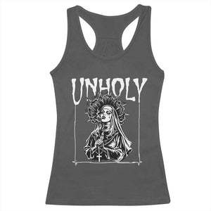 Unholy Nun Racerback Tank Top Funny Horror Unholy Nun Satan Baphomet Gothic TS14 Dark Heather Print Your Wear