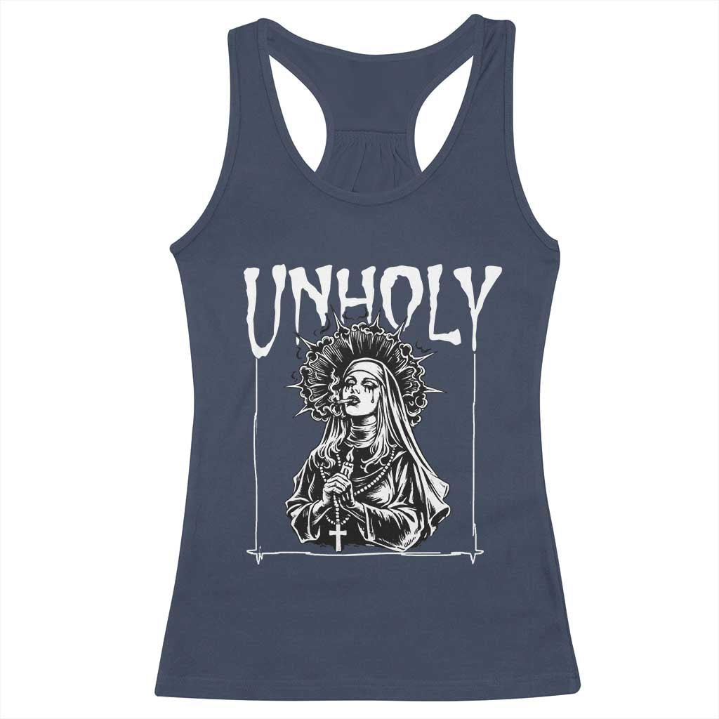 Unholy Nun Racerback Tank Top Funny Horror Unholy Nun Satan Baphomet Gothic TS14 Navy Print Your Wear