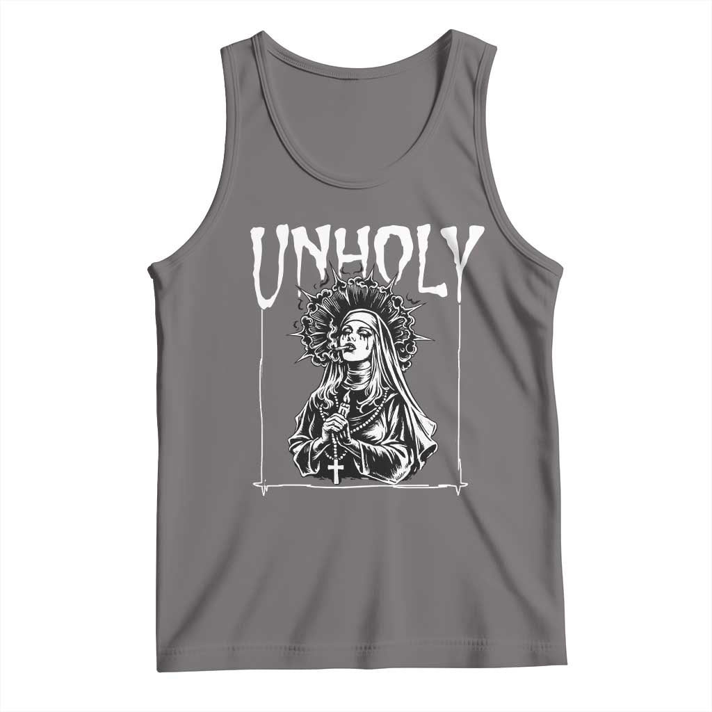 Unholy Nun Tank Top Funny Horror Unholy Nun Satan Baphomet Gothic TS14 Deep Heather Print Your Wear