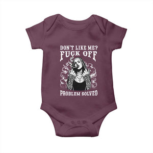 Funny Unholy Nun Baby Onesie Don't Like Me Fuck Off Problem Solved TS14 Maroon Print Your Wear