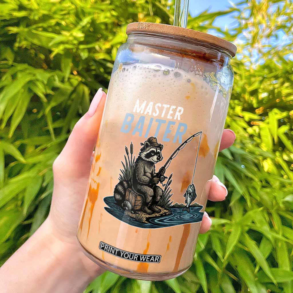 Funny Raccoon Fishing Glass Can Master Baiter Fisherman TS14 Black Print Your Wear