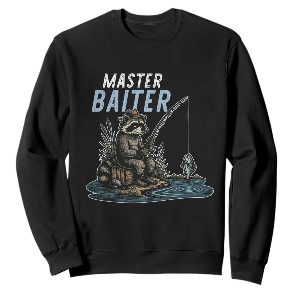 Funny Raccoon Fishing Sweatshirt Master Baiter Fisherman TS14 Black Print Your Wear