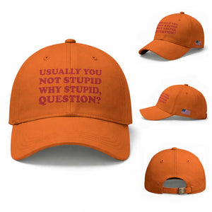 Usually You Not Stupid Why Stupid Question Baseball Cap Funny Space Quote Sci Fi Book TS14 Baseball Cap Universal Fit Orange Print Your Wear