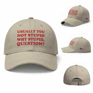 Usually You Not Stupid Why Stupid Question Baseball Cap Funny Space Quote Sci Fi Book TS14 Baseball Cap Universal Fit Beige Print Your Wear