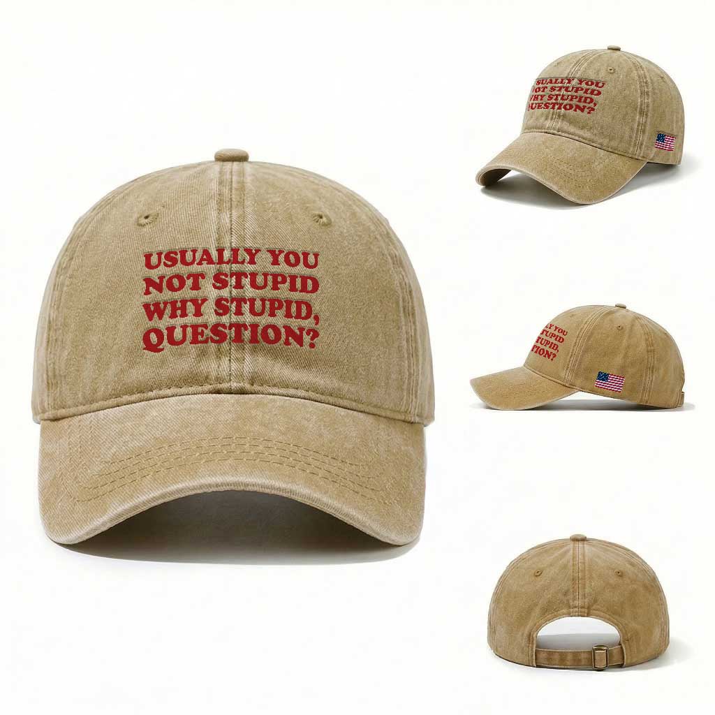 Usually You Not Stupid Why Stupid Question Washed Cotton Baseball Cap Funny Space Quote Sci Fi Book TS14 Washed Cap Universal Fit Khaki Print Your Wear