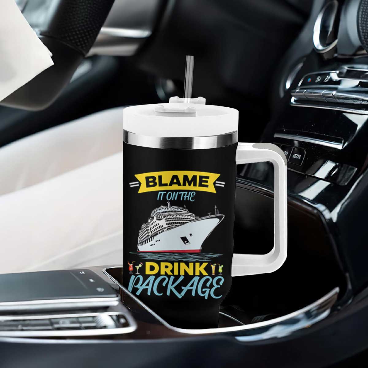 Funny Cruise Vacation Tumbler With Handle Blame It On The Drink Package TS14 Print Your Wear