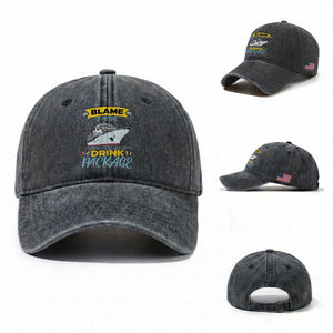 Funny Cruise Vacation Washed Cotton Baseball Cap Blame It On The Drink Package TS14 Washed Cap Universal Fit Dark Gray Print Your Wear