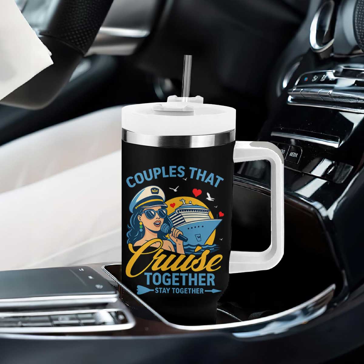 Couples That Cruise Together Stay Together Tumbler With Handle Funny Cruising Couples TS14 Print Your Wear
