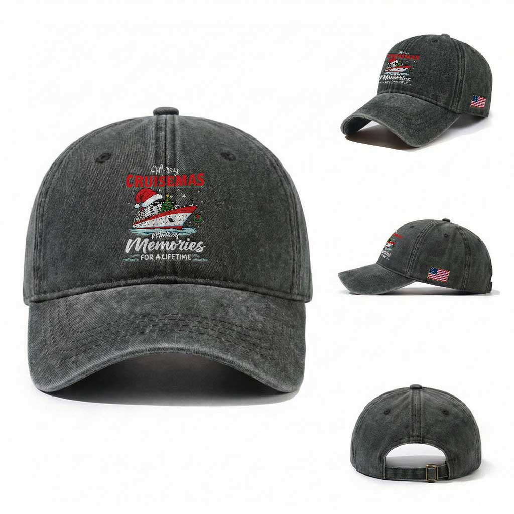 Christmas Cruise Washed Cotton Baseball Cap Merry Cruisemas Making Memories For A Life Time TS14 Washed Cap Universal Fit Dark Green Print Your Wear