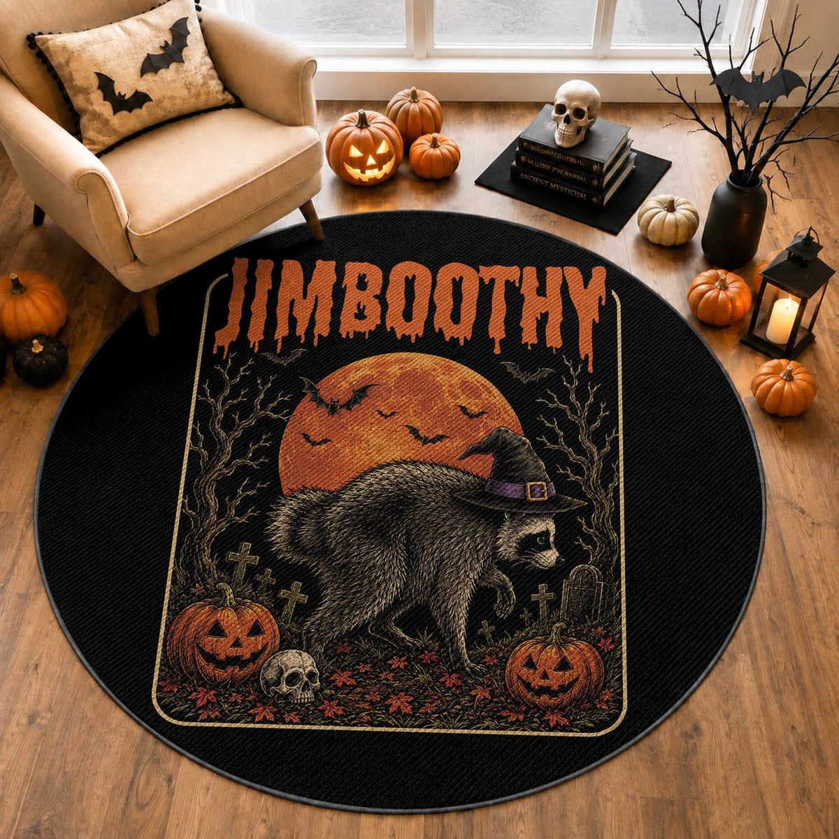 Jimothy Seattle Raccoon Halloween Round Rug Funny Trash Panda Meme Gift