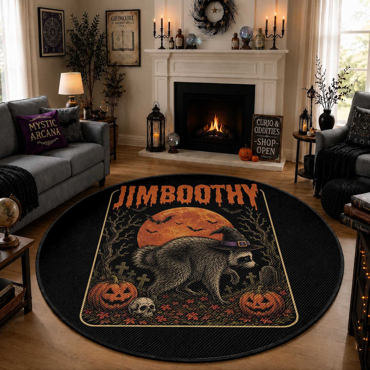 Jimothy Seattle Raccoon Halloween Round Rug Funny Trash Panda Meme Gift