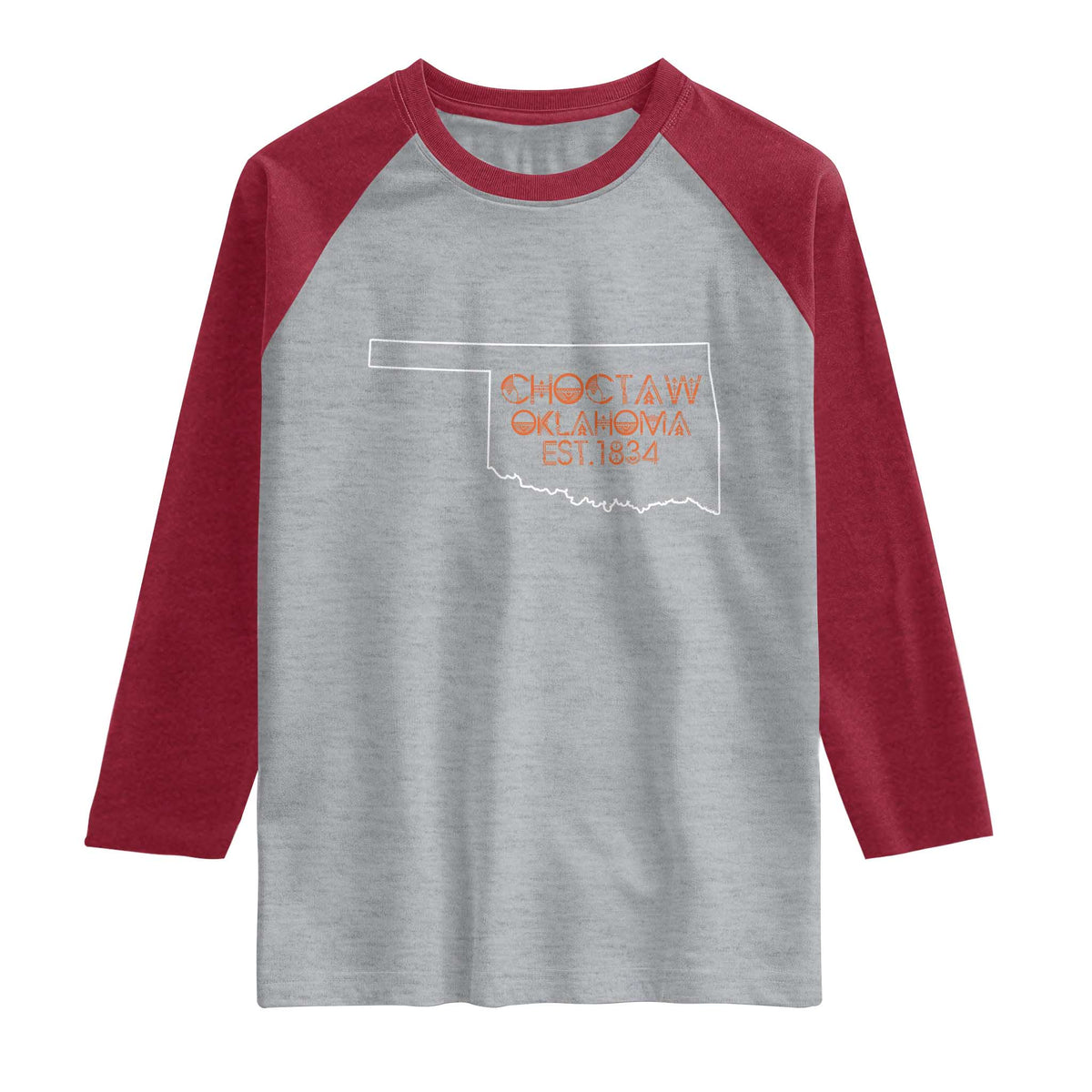 Choctaw Oklahoma OK Map Established 1834 Raglan Shirt TS14 Heather Gray Heather Red Print Your Wear