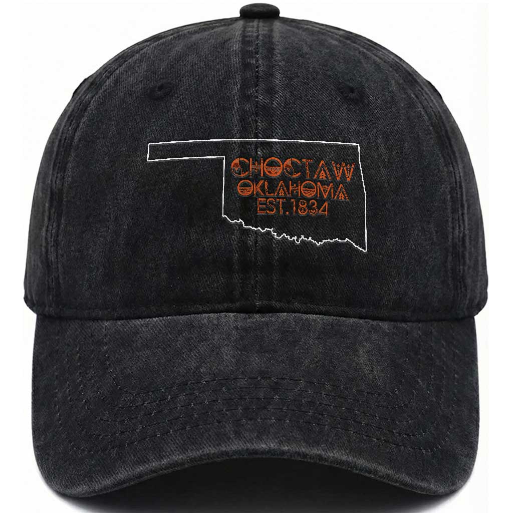 Choctaw Oklahoma OK Map Established 1834 Washed Cotton Baseball Cap TS14 Print Your Wear