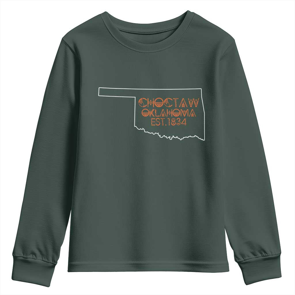 Choctaw Oklahoma OK Map Established 1834 Youth Sweatshirt TS14 Dark Forest Green Print Your Wear
