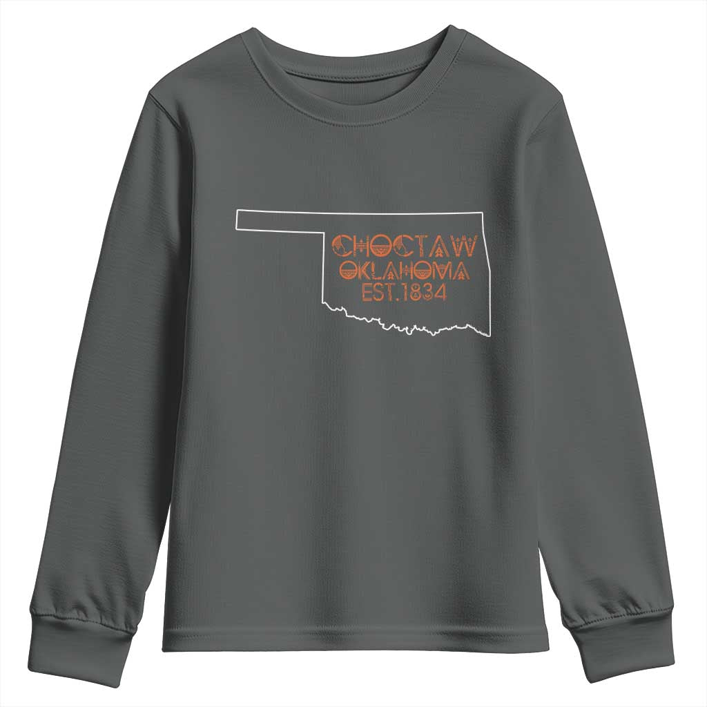 Choctaw Oklahoma OK Map Established 1834 Youth Sweatshirt TS14 Dark Heather Print Your Wear