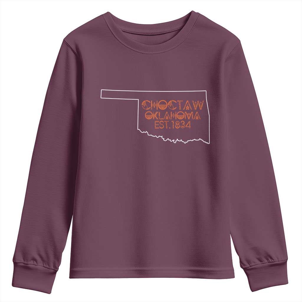 Choctaw Oklahoma OK Map Established 1834 Youth Sweatshirt TS14 Maroon Print Your Wear