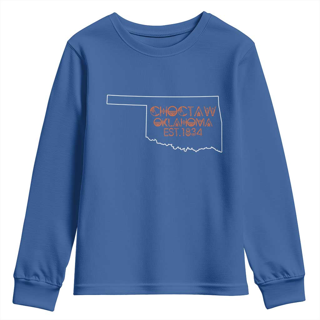 Choctaw Oklahoma OK Map Established 1834 Youth Sweatshirt TS14 Royal Blue Print Your Wear