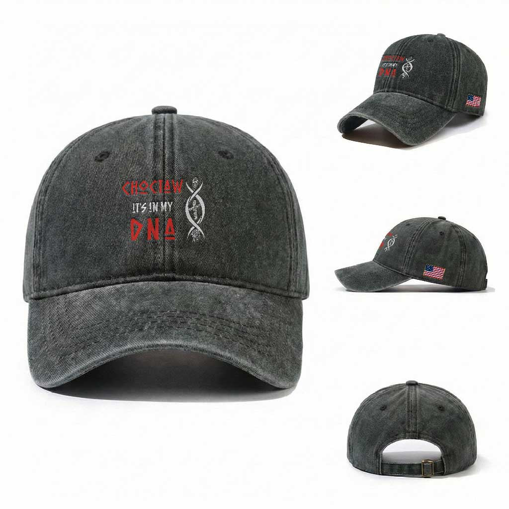 Choctaw Native American DNA Roots Indian Pride Washed Cotton Baseball Cap TS14 Washed Cap Universal Fit Dark Green Print Your Wear