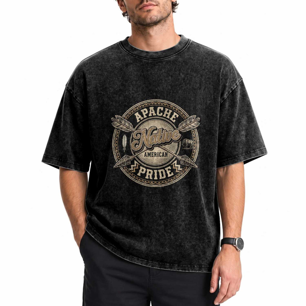 Apache Indian Tribe Pride Washed Cotton T-Shirt Proud to be a Native American