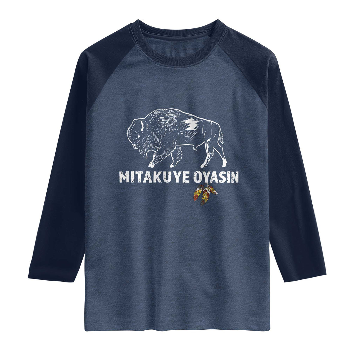 Lakota Tribe Teton Sioux Nation Native American Pride Raglan Shirt TS14 Heather Denim Navy Print Your Wear