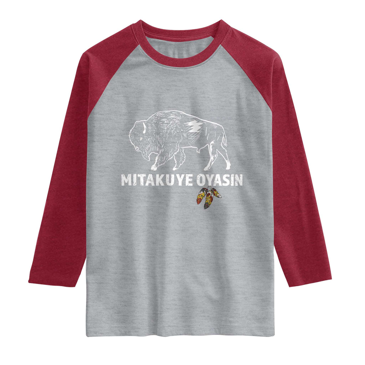 Lakota Tribe Teton Sioux Nation Native American Pride Raglan Shirt TS14 Heather Gray Heather Red Print Your Wear