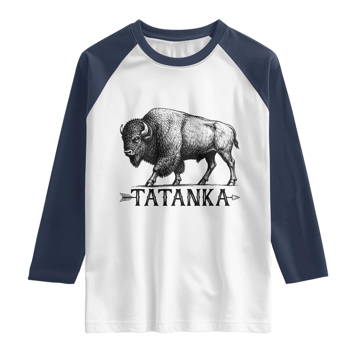 Tatanka Lakota Buffalo Bison Native American West Wildlife Raglan Shirt TS14 White Navy Print Your Wear