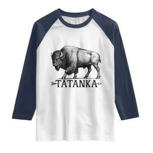 Tatanka Lakota Buffalo Bison Native American West Wildlife Raglan Shirt TS14 White Navy Print Your Wear