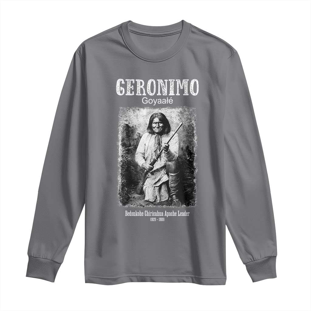 Geronimo Apache Leader American Indian History Long Sleeve Shirt TS14 Charcoal Print Your Wear