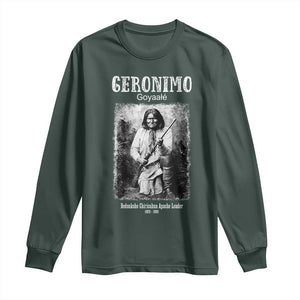 Geronimo Apache Leader American Indian History Long Sleeve Shirt TS14 Dark Forest Green Print Your Wear